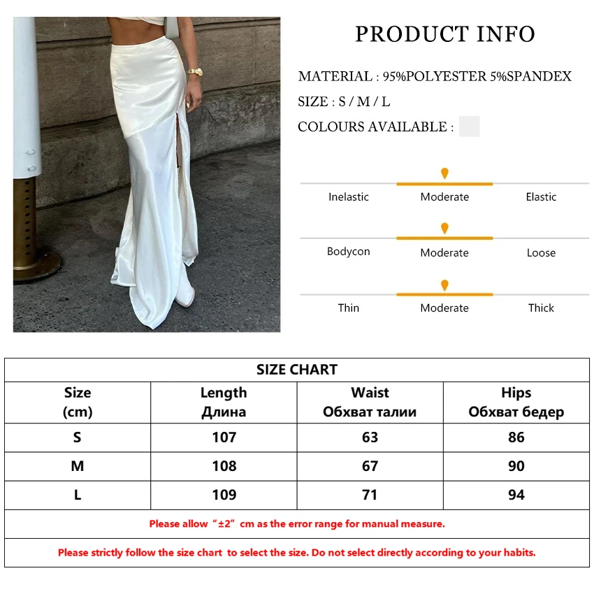Clacive Sexy Loose White Satin Skirts For Women 2024 Fashion High Waist Long Skirt Elegant Chic Slit Skirt Female Clothing