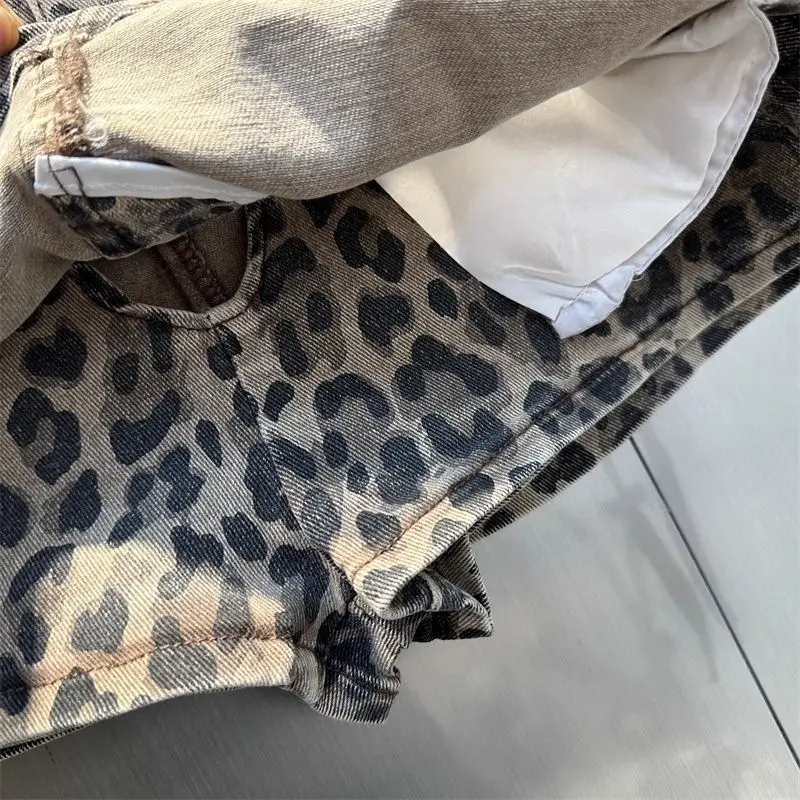 Design Sense Straps Spice Girl Hip Skirt Women 2026 Summer Retro High Street Leopard Print Denim Skirt