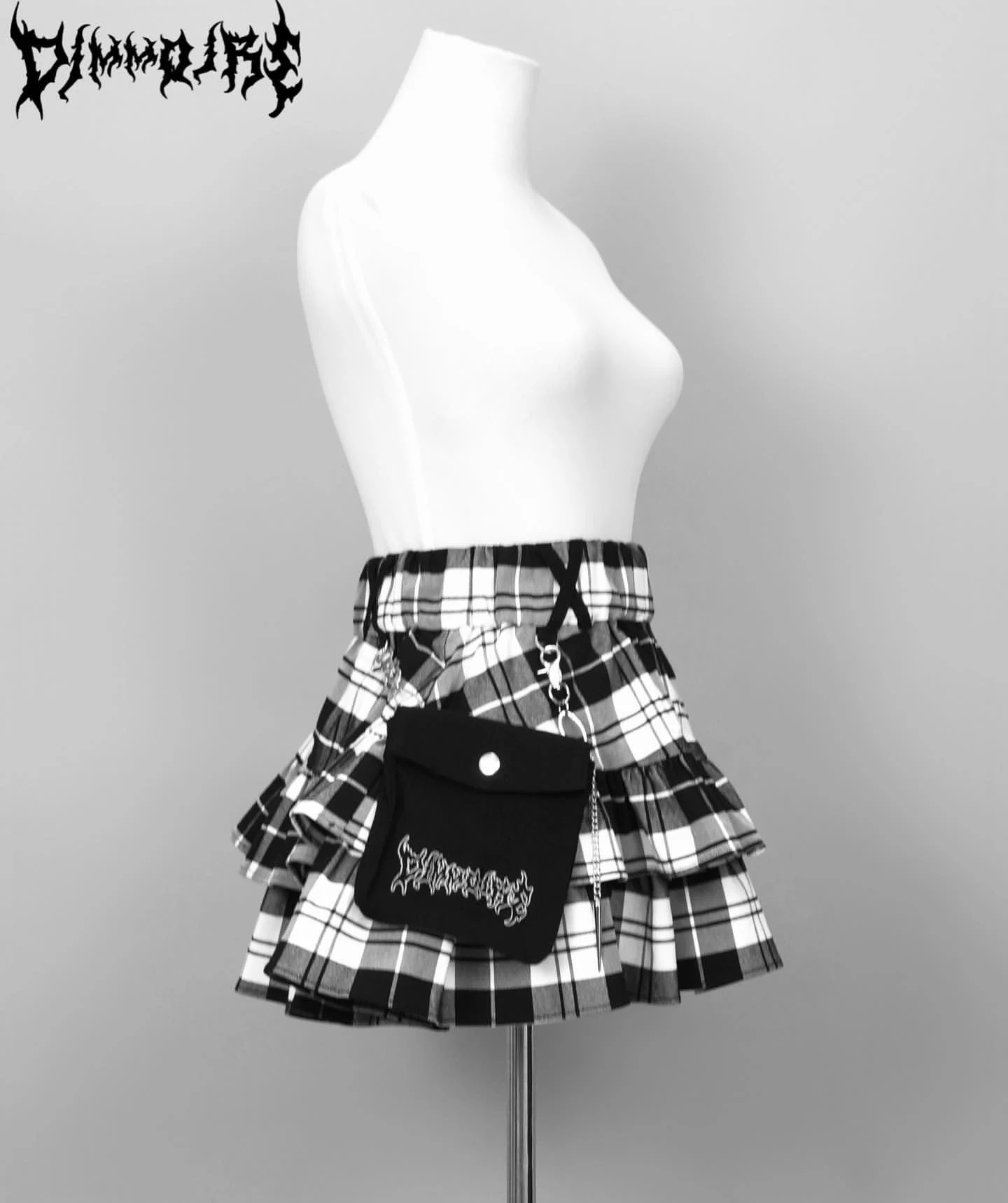 Japanese Harajuku Punk College Style Plaid Cake Ultra Short Skirt Subculture Y2k Girl Autumn High Waist Mini Skirt with Waistbag