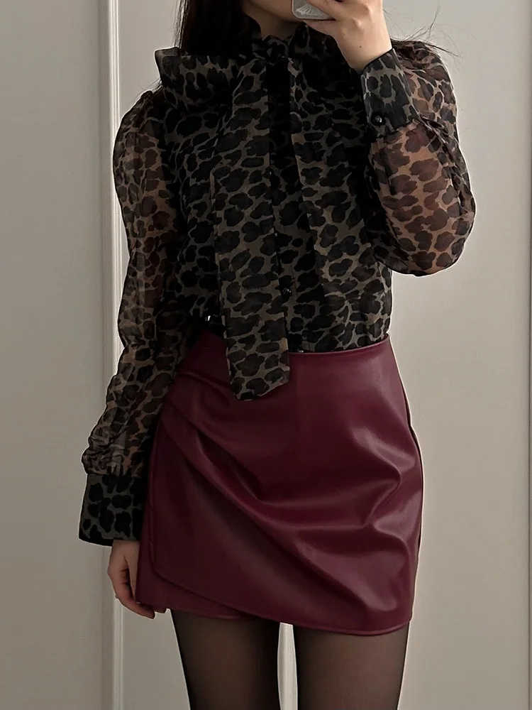 Women PU Mini Skirts With Shorts Black Asymmetric Skort For Women Irregular Short Skirts Spring Faux Leather Skorts Brown Ladies