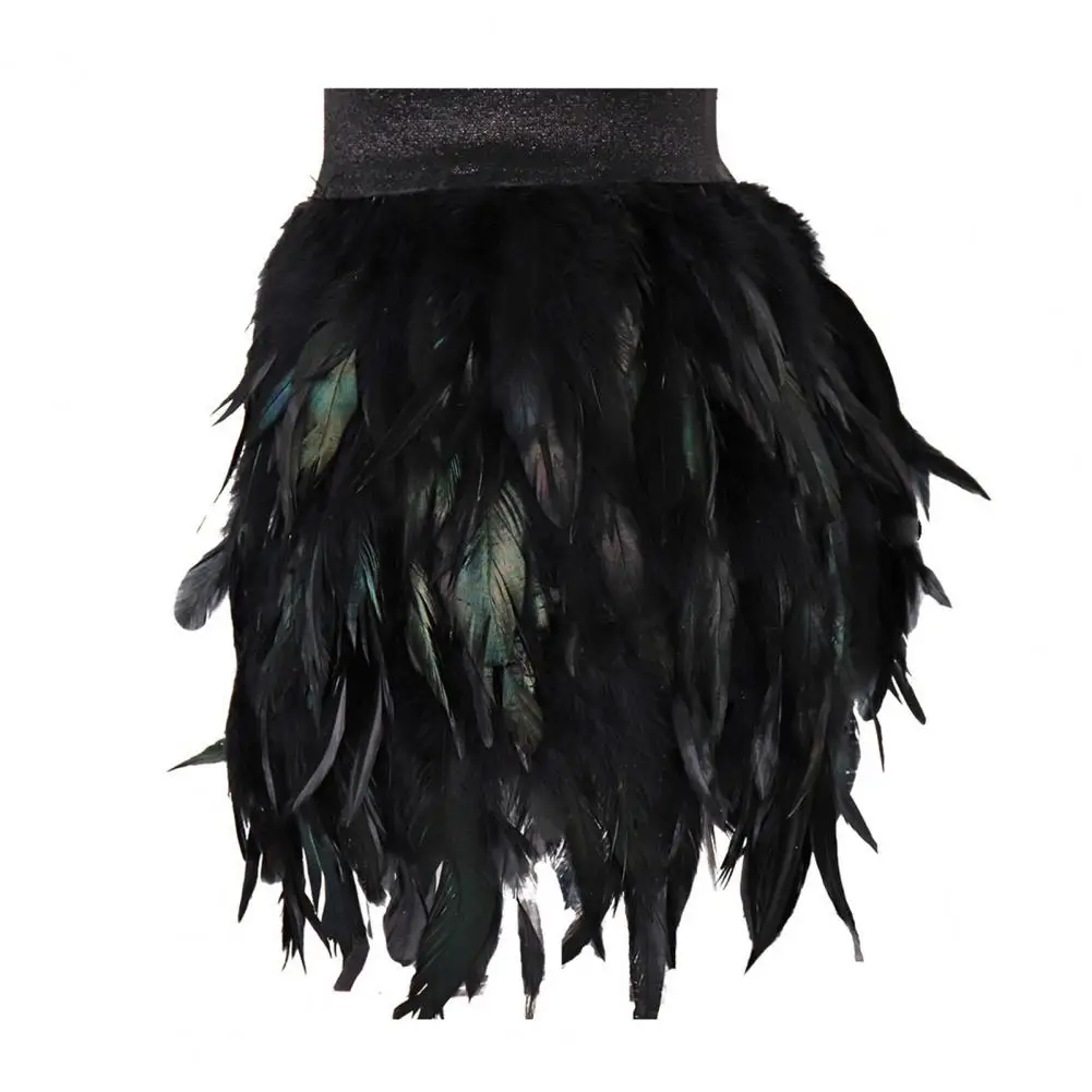 Womens Faux Feather Mini Skirt Elastic Mid Waist A-line Skirt Ladies Mardi Gras Outfit Festivals Carnival Dance Party Supplies