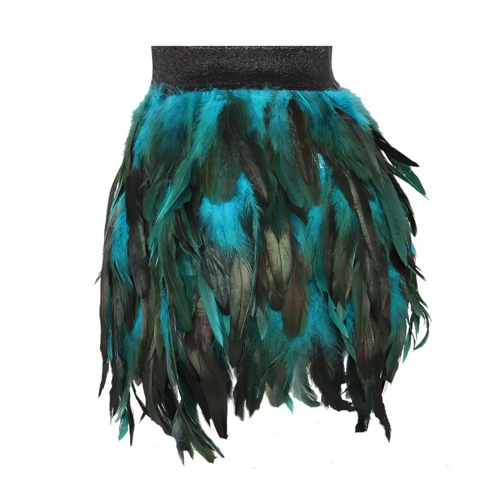 Womens Faux Feather Mini Skirt Elastic Mid Waist A-line Skirt Ladies Mardi Gras Outfit Festivals Carnival Dance Party Supplies