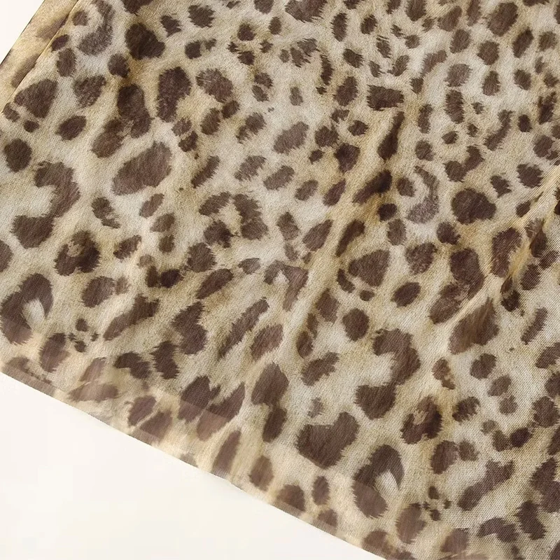 HXAO Tulle Leopard Skirts For Women Vintage Summer Long Skirt Woman Print Elegant Women's Skirts High Waist Sexy Skirts 088