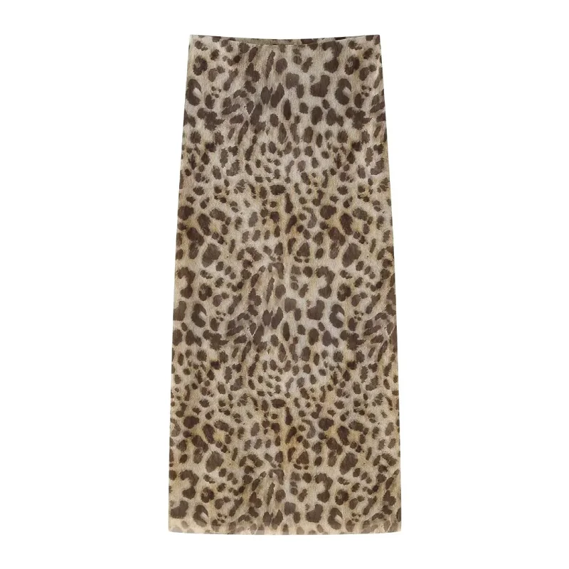 HXAO Tulle Leopard Skirts For Women Vintage Summer Long Skirt Woman Print Elegant Women's Skirts High Waist Sexy Skirts 088