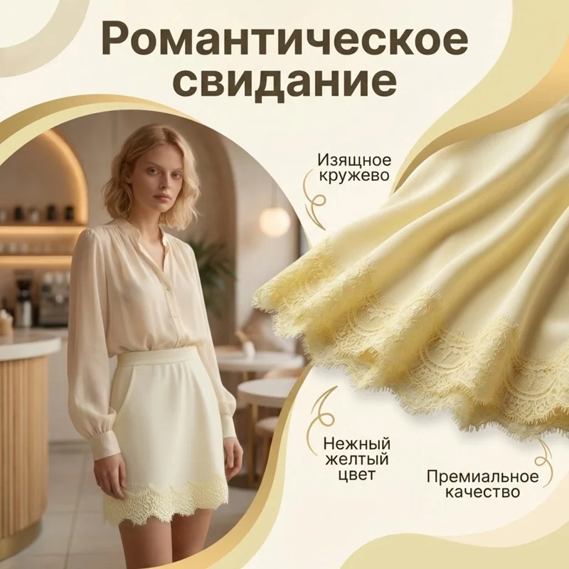 Streamgirl Lace Mini Skirts Women Elegant Brown A Line Skirt With Pockets Stretch Waist Short Yellow Skirt Mini Lace For Women