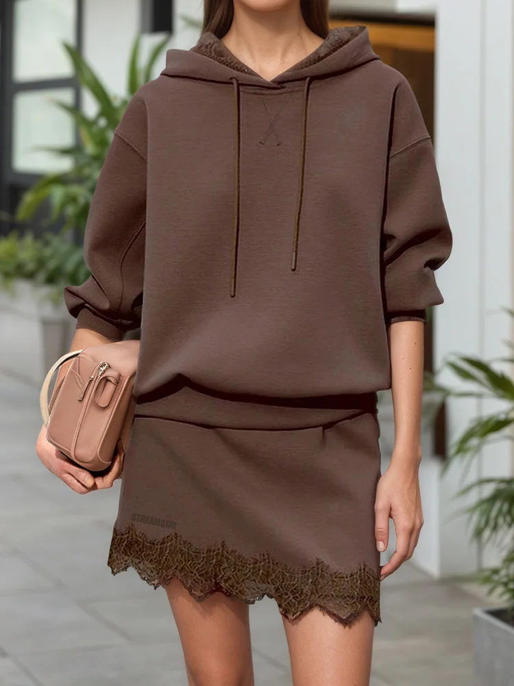 Streamgirl Lace Mini Skirts Women Elegant Brown A Line Skirt With Pockets Stretch Waist Short Yellow Skirt Mini Lace For Women