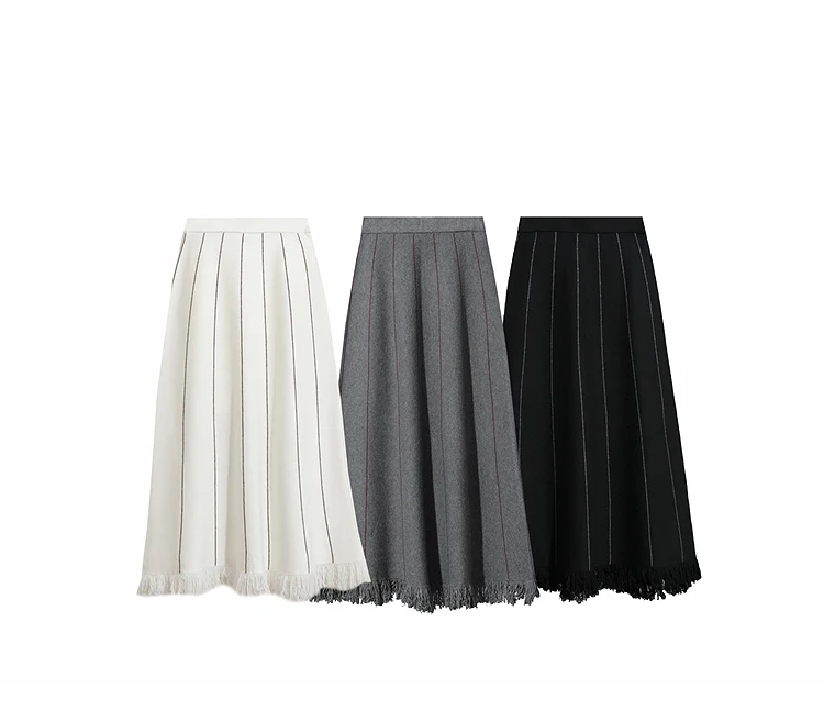 Amii Women's Skirt 2026 Winter New Knitting Striped Tassel A-Line Skirts For Women Versatile Loose Clothing Ladies 12544168