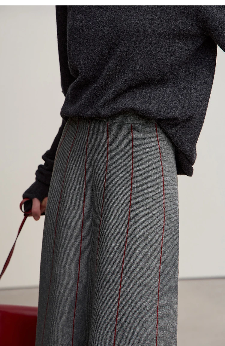Amii Women's Skirt 2026 Winter New Knitting Striped Tassel A-Line Skirts For Women Versatile Loose Clothing Ladies 12544168