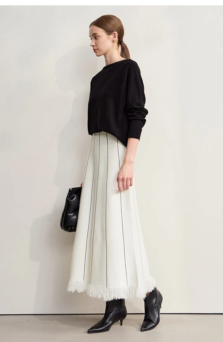 Amii Women's Skirt 2026 Winter New Knitting Striped Tassel A-Line Skirts For Women Versatile Loose Clothing Ladies 12544168