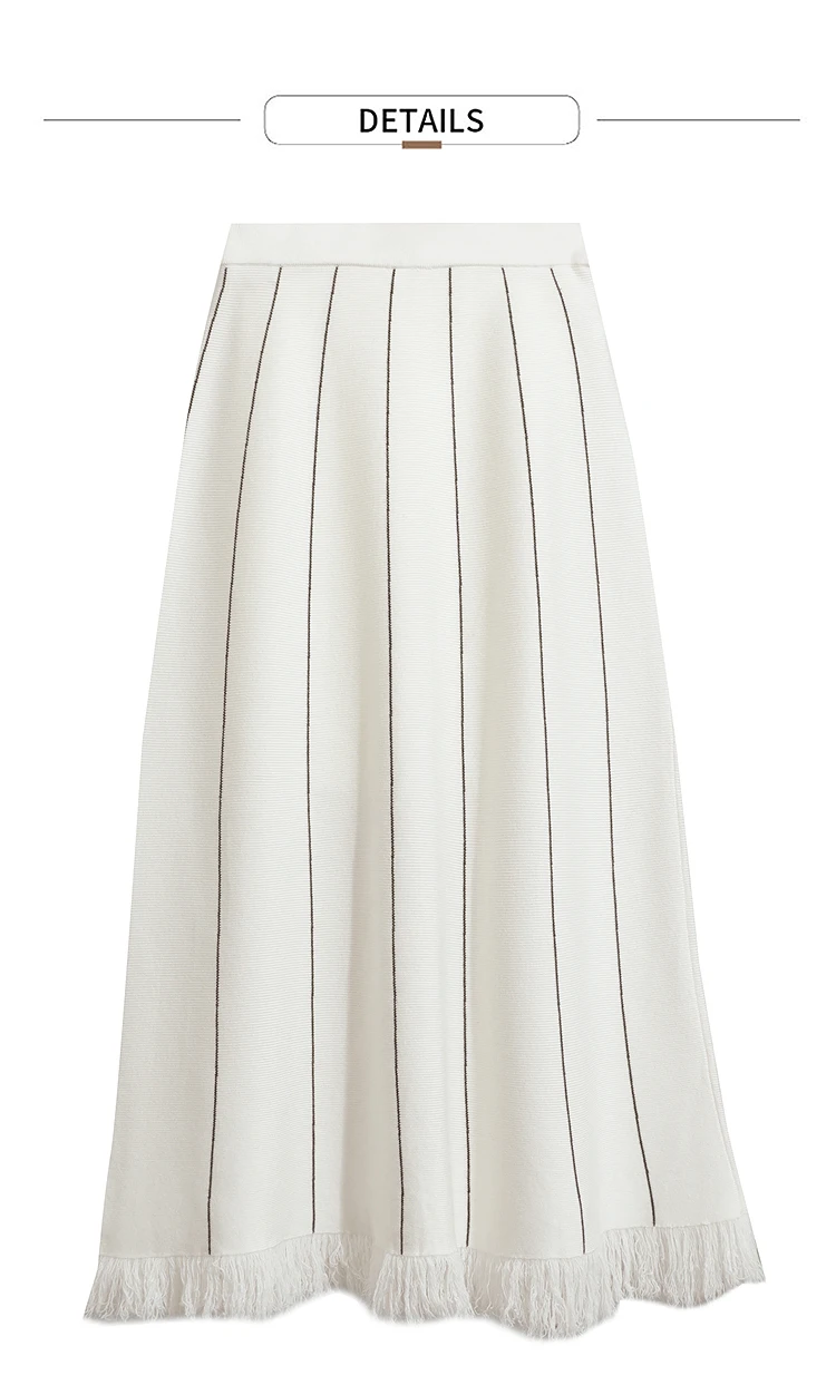 Amii Women's Skirt 2026 Winter New Knitting Striped Tassel A-Line Skirts For Women Versatile Loose Clothing Ladies 12544168