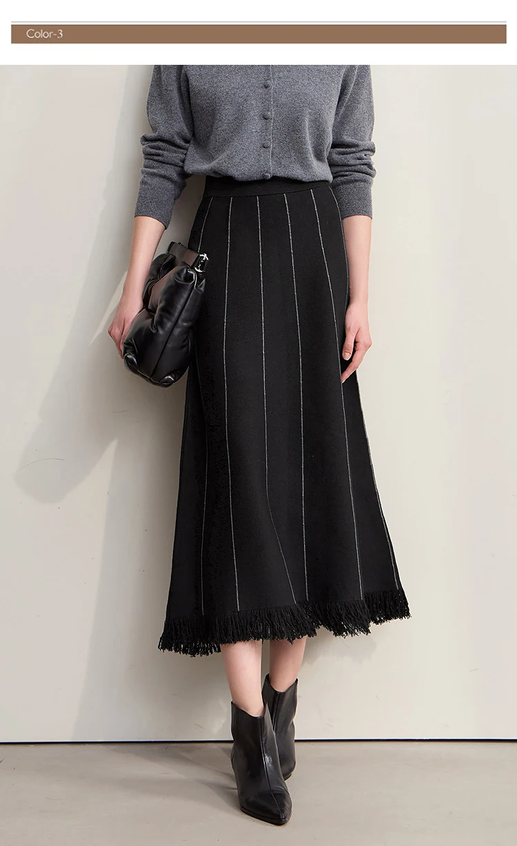Amii Women's Skirt 2026 Winter New Knitting Striped Tassel A-Line Skirts For Women Versatile Loose Clothing Ladies 12544168