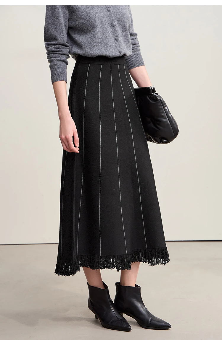 Amii Women's Skirt 2026 Winter New Knitting Striped Tassel A-Line Skirts For Women Versatile Loose Clothing Ladies 12544168