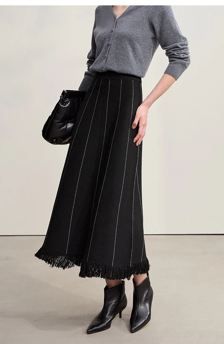 Amii Women's Skirt 2026 Winter New Knitting Striped Tassel A-Line Skirts For Women Versatile Loose Clothing Ladies 12544168