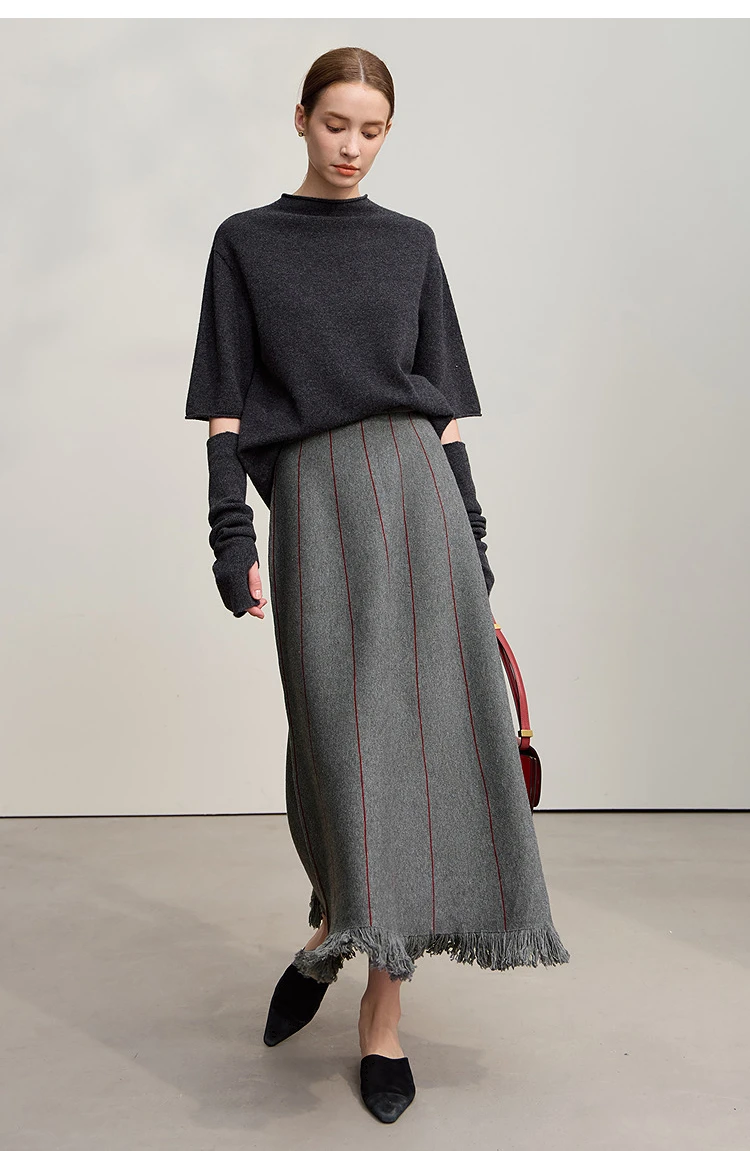Amii Women's Skirt 2026 Winter New Knitting Striped Tassel A-Line Skirts For Women Versatile Loose Clothing Ladies 12544168