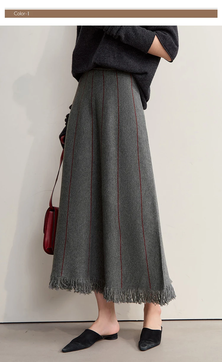 Amii Women's Skirt 2026 Winter New Knitting Striped Tassel A-Line Skirts For Women Versatile Loose Clothing Ladies 12544168