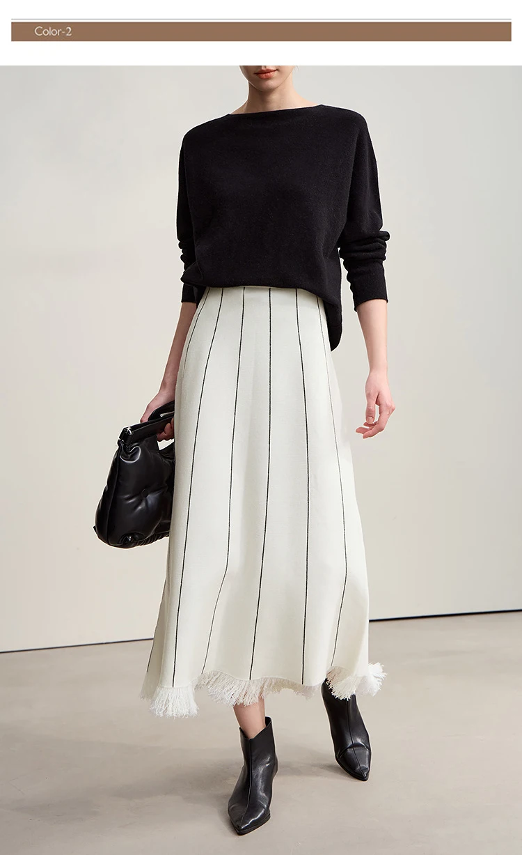 Amii Women's Skirt 2026 Winter New Knitting Striped Tassel A-Line Skirts For Women Versatile Loose Clothing Ladies 12544168