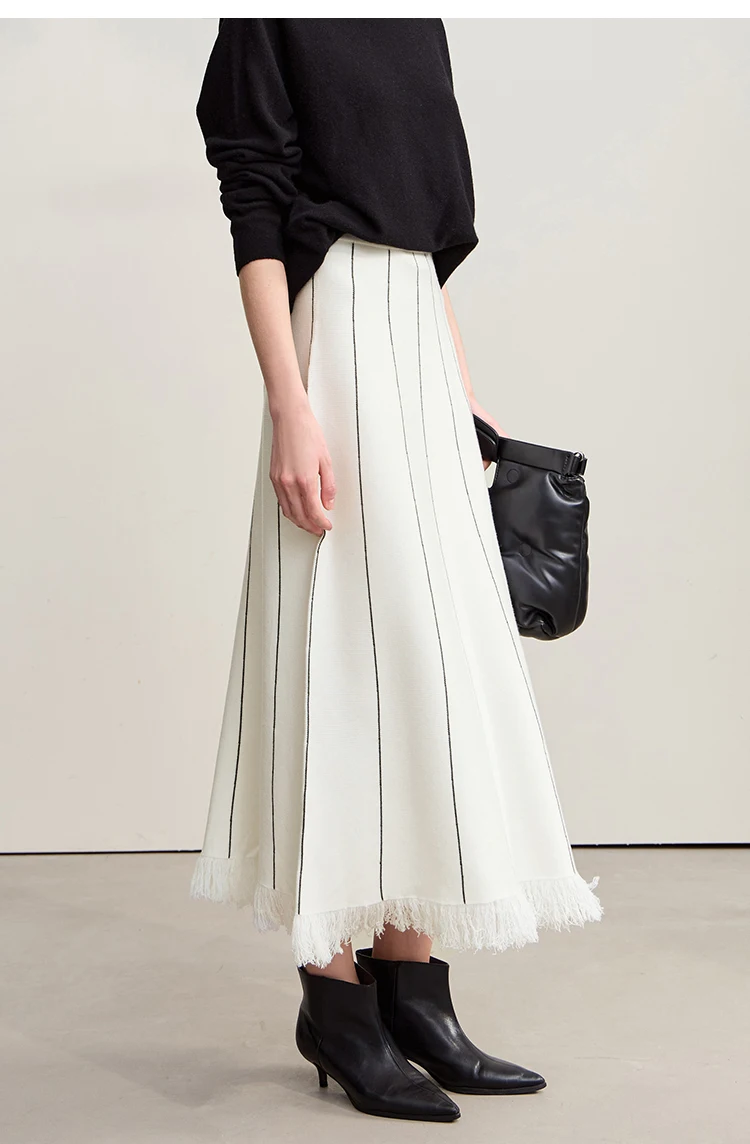 Amii Women's Skirt 2026 Winter New Knitting Striped Tassel A-Line Skirts For Women Versatile Loose Clothing Ladies 12544168