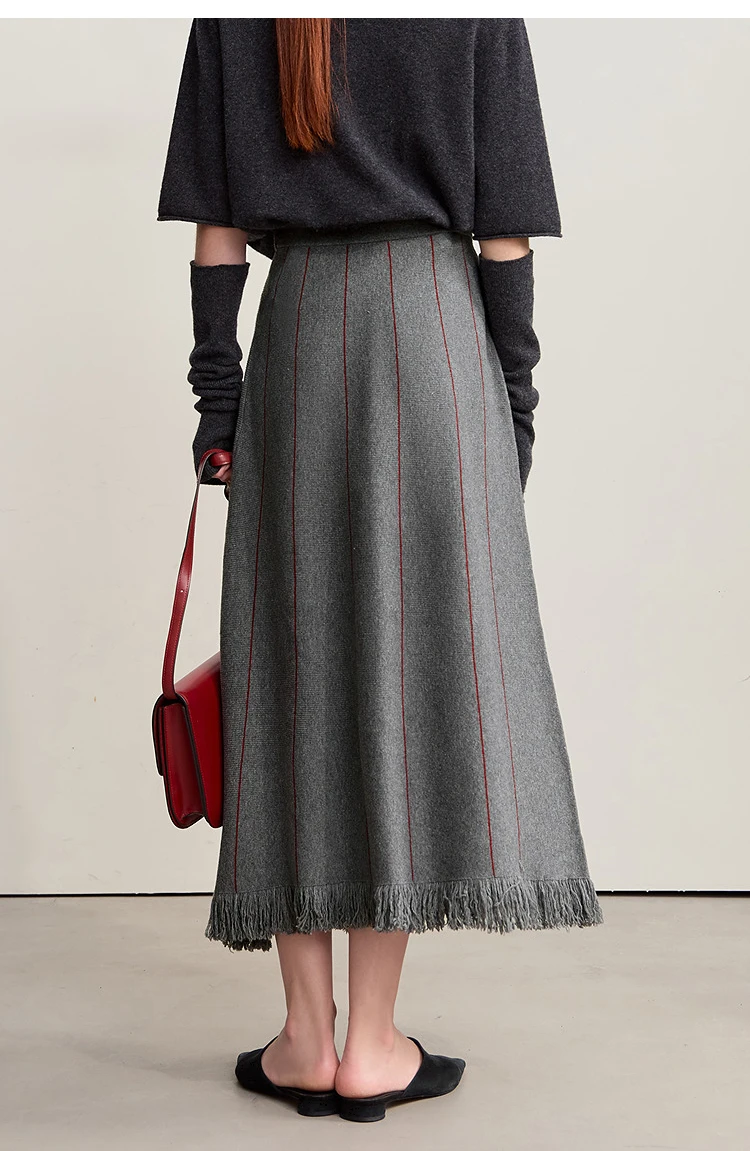 Amii Women's Skirt 2026 Winter New Knitting Striped Tassel A-Line Skirts For Women Versatile Loose Clothing Ladies 12544168