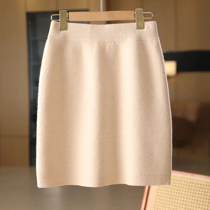 New Chic Women Autumn Winter Warm Soft Luxury Cashmere Dress 100% Merino Wool Mini Skirt Preppy Style Cashmere Knitted Skirt