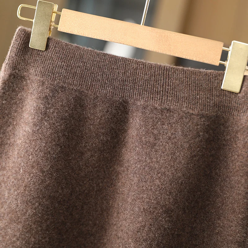 New Chic Women Autumn Winter Warm Soft Luxury Cashmere Dress 100% Merino Wool Mini Skirt Preppy Style Cashmere Knitted Skirt