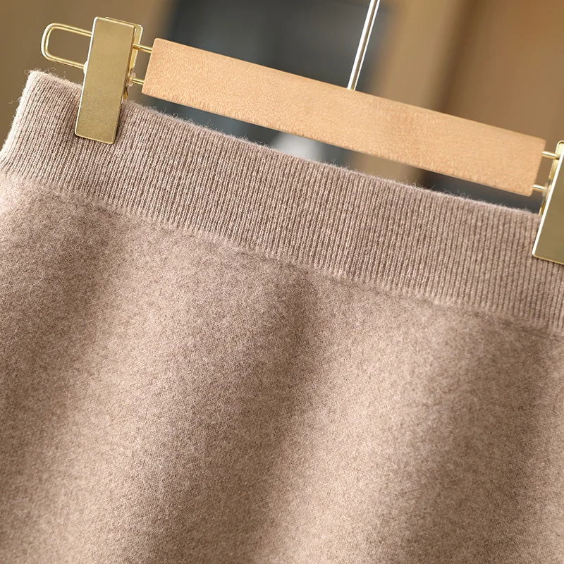 New Chic Women Autumn Winter Warm Soft Luxury Cashmere Dress 100% Merino Wool Mini Skirt Preppy Style Cashmere Knitted Skirt