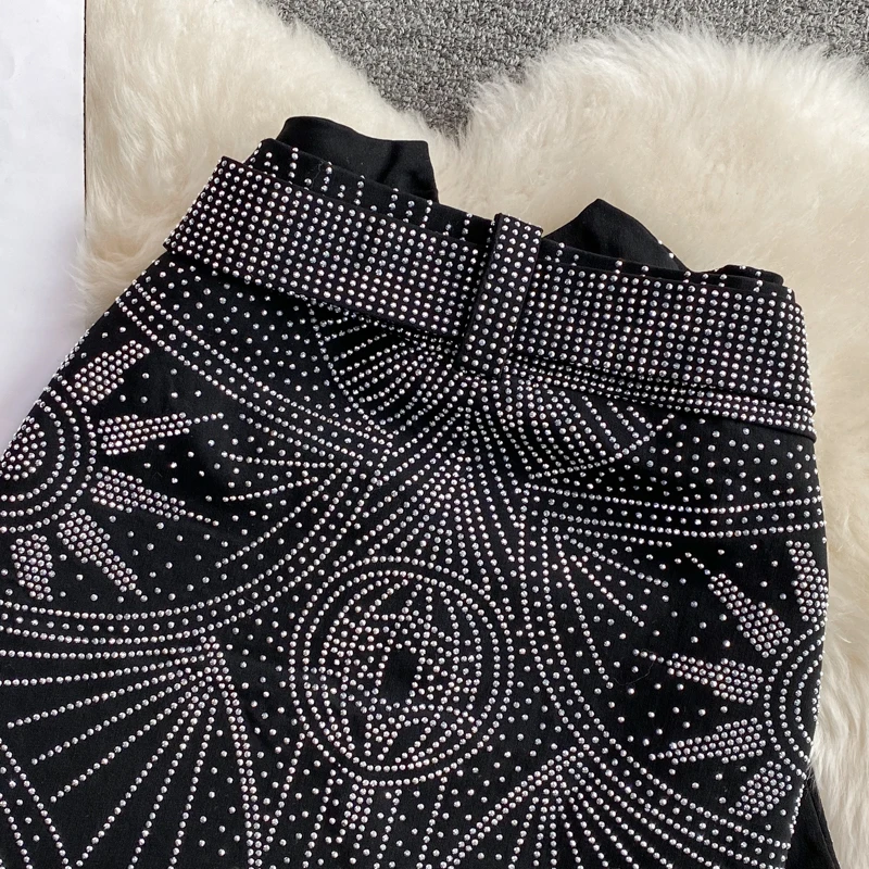 Women's High Waist Beading Skirt, Package Hips Skirts, Korean Style, A-line Slim Women's Clothing, Autumn Fashion, Dropshipping