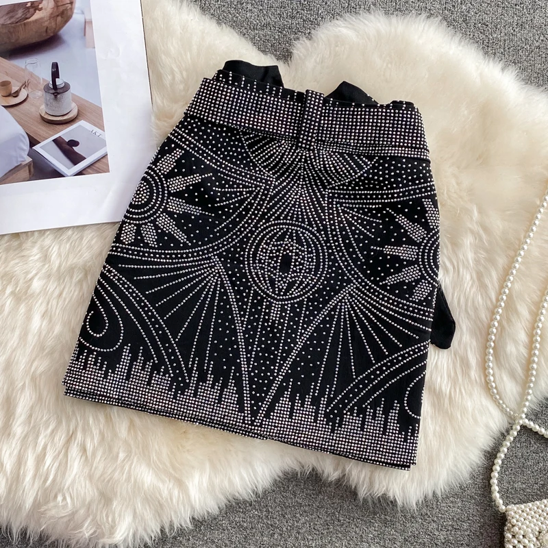 Women's High Waist Beading Skirt, Package Hips Skirts, Korean Style, A-line Slim Women's Clothing, Autumn Fashion, Dropshipping