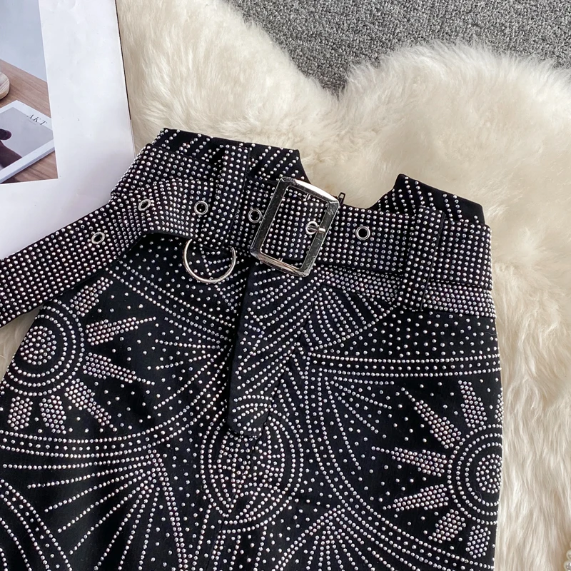 Women's High Waist Beading Skirt, Package Hips Skirts, Korean Style, A-line Slim Women's Clothing, Autumn Fashion, Dropshipping