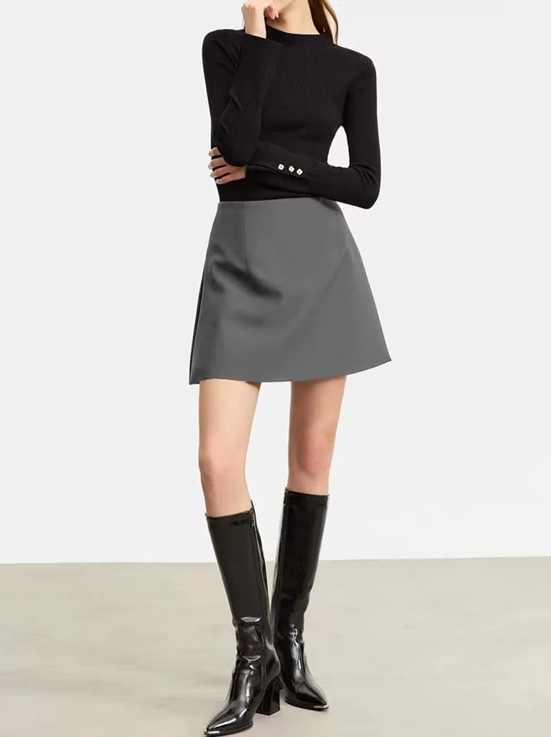 Women Simple Casual Shorts Skirts Korean High Waist Office Lady Commuting Straight A Line Skirts Solid All Match Female Skirts