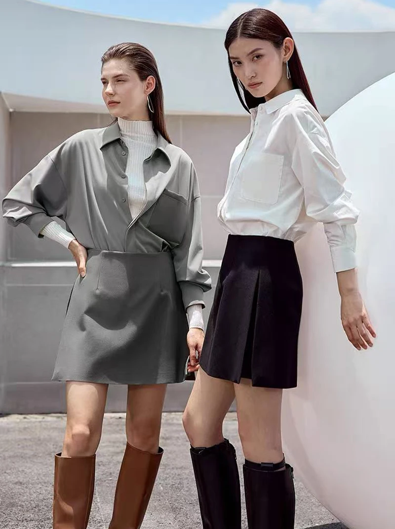 Women Simple Casual Shorts Skirts Korean High Waist Office Lady Commuting Straight A Line Skirts Solid All Match Female Skirts