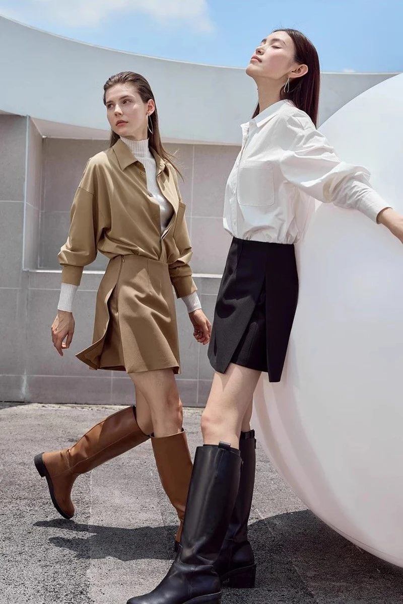 Women Simple Casual Shorts Skirts Korean High Waist Office Lady Commuting Straight A Line Skirts Solid All Match Female Skirts