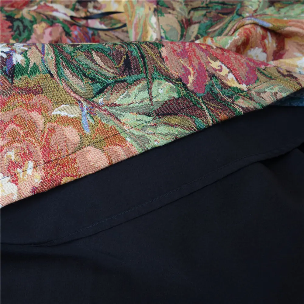 Women's Vintage Oil Painting Floral Skirt Korean Fashion High Waist Pockets Jacquard Thickened Skirts S-XXXL 2024 Spring K219