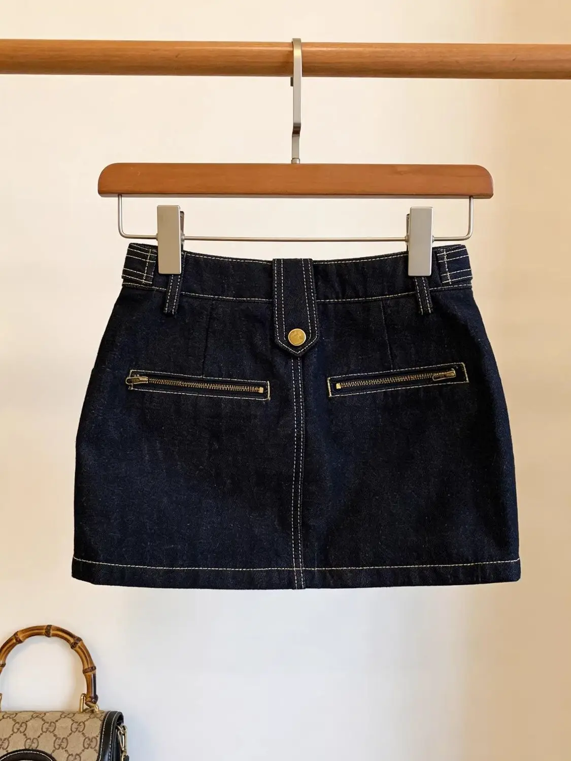 Retro Dark Blue Denim Skirt Women's Summer High-waisted Design Slim A-line Hip Skirt
