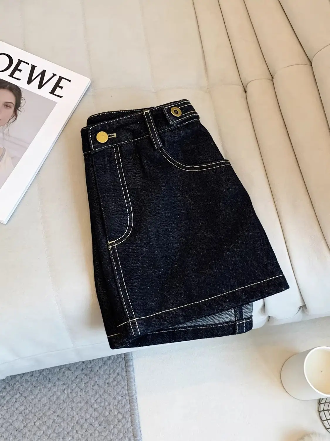 Retro Dark Blue Denim Skirt Women's Summer High-waisted Design Slim A-line Hip Skirt