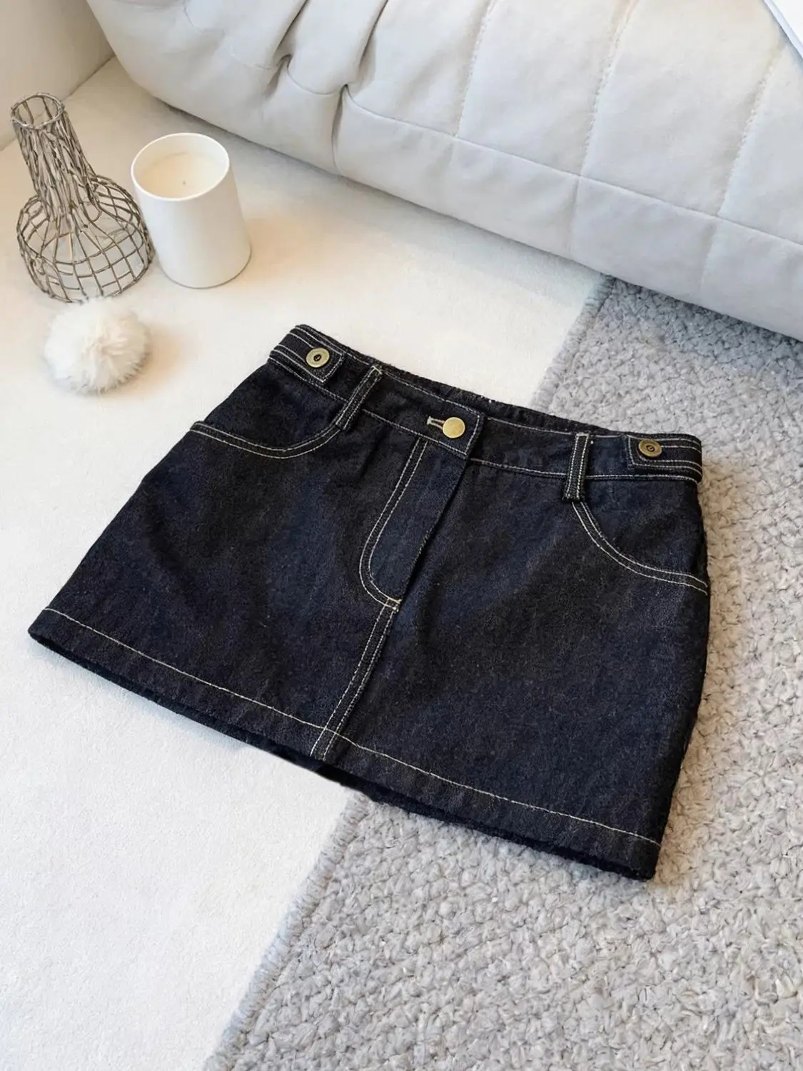 Retro Dark Blue Denim Skirt Women's Summer High-waisted Design Slim A-line Hip Skirt