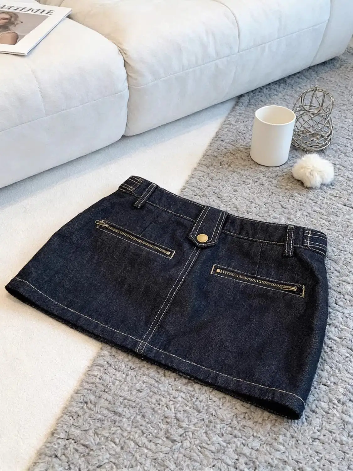 Retro Dark Blue Denim Skirt Women's Summer High-waisted Design Slim A-line Hip Skirt