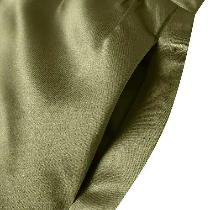 Bohemian Women Satin Silk Long Skirts Cotton Solid Elegant Loose Sundress Femme Elastic Waist Oversized Casual Dresses ONSJ