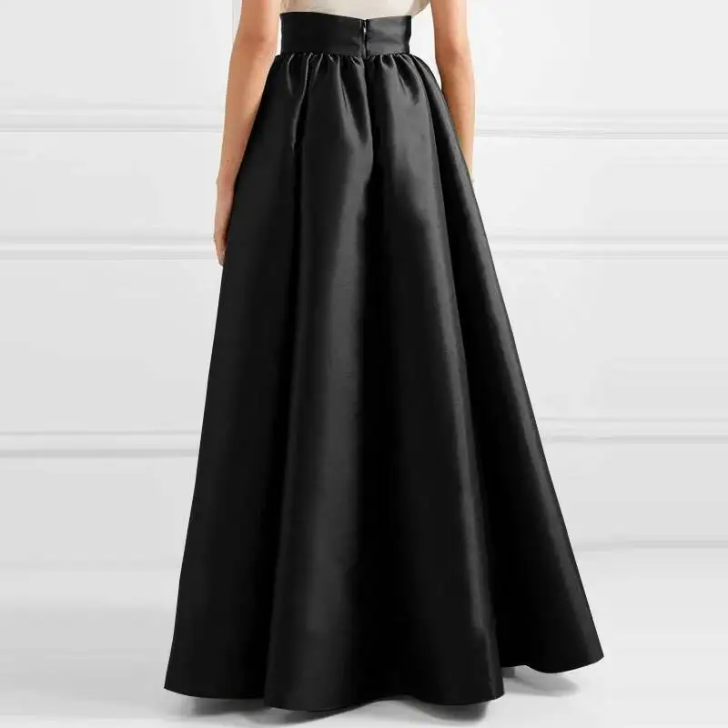Bohemian Women Satin Silk Long Skirts Cotton Solid Elegant Loose Sundress Femme Elastic Waist Oversized Casual Dresses ONSJ