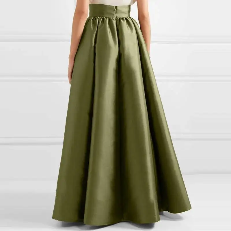 Bohemian Women Satin Silk Long Skirts Cotton Solid Elegant Loose Sundress Femme Elastic Waist Oversized Casual Dresses ONSJ
