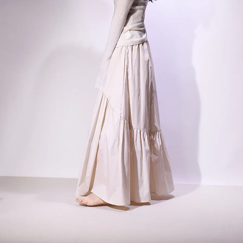 Real Photo Good Quality Women Summer Cotton Elegant White Long Skirts High Waist A-Line Boho Maxi Skirts Faldas Femme Streetwear
