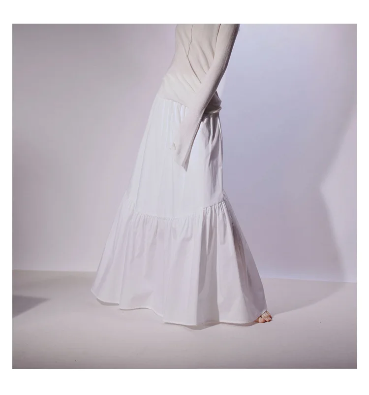 Real Photo Good Quality Women Summer Cotton Elegant White Long Skirts High Waist A-Line Boho Maxi Skirts Faldas Femme Streetwear