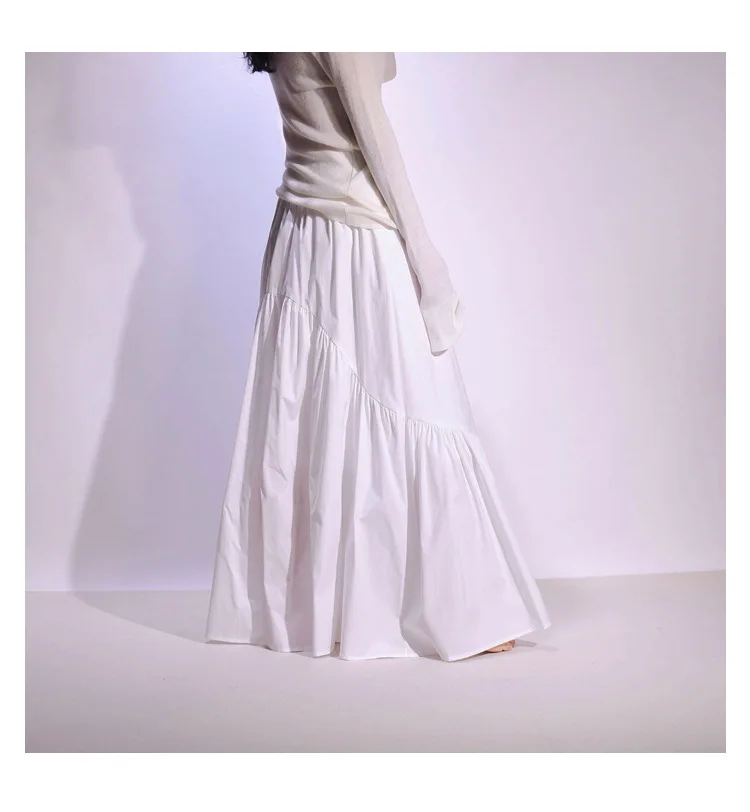 Real Photo Good Quality Women Summer Cotton Elegant White Long Skirts High Waist A-Line Boho Maxi Skirts Faldas Femme Streetwear