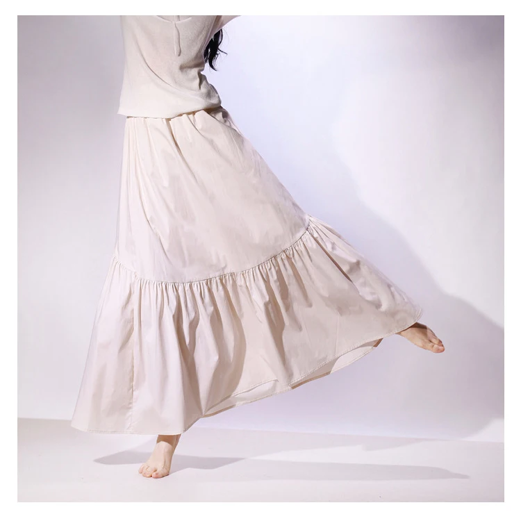 Real Photo Good Quality Women Summer Cotton Elegant White Long Skirts High Waist A-Line Boho Maxi Skirts Faldas Femme Streetwear
