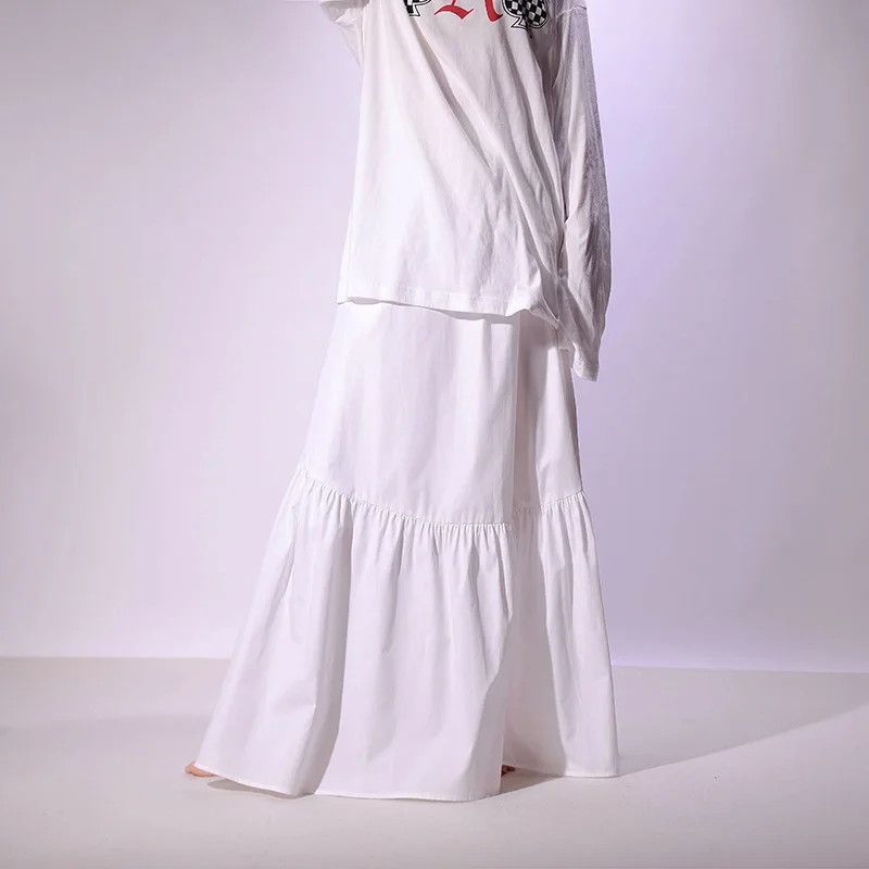 Real Photo Good Quality Women Summer Cotton Elegant White Long Skirts High Waist A-Line Boho Maxi Skirts Faldas Femme Streetwear