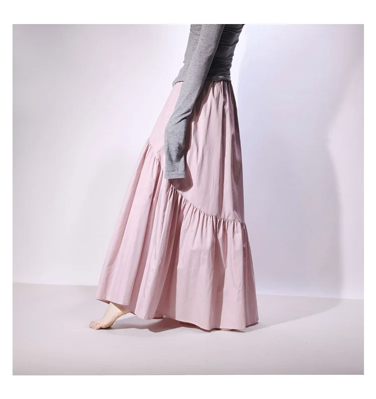 Real Photo Good Quality Women Summer Cotton Elegant White Long Skirts High Waist A-Line Boho Maxi Skirts Faldas Femme Streetwear