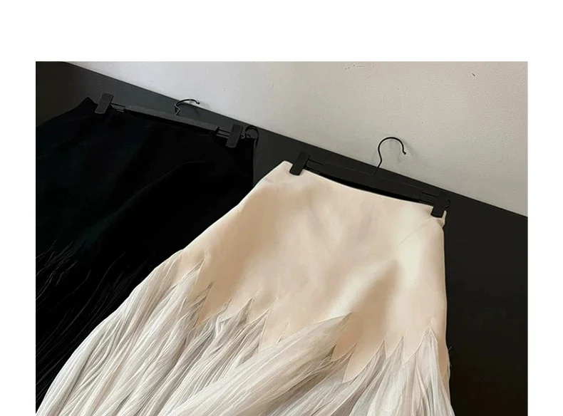 Women French Vintage Old Money Midi Patchwork Pleated Party Skirt Aesthetic Evening Coquette Luxury Elegant Design Wrap Skirt