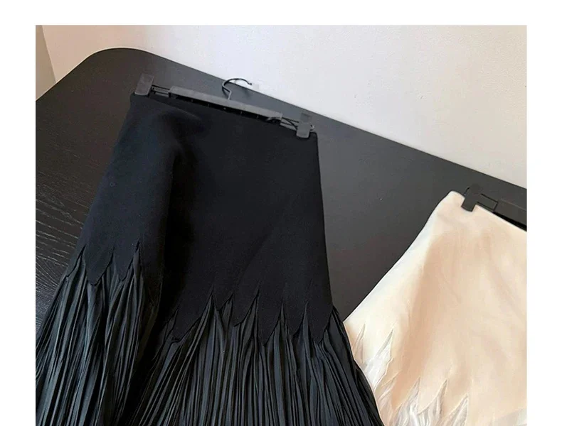 Women French Vintage Old Money Midi Patchwork Pleated Party Skirt Aesthetic Evening Coquette Luxury Elegant Design Wrap Skirt