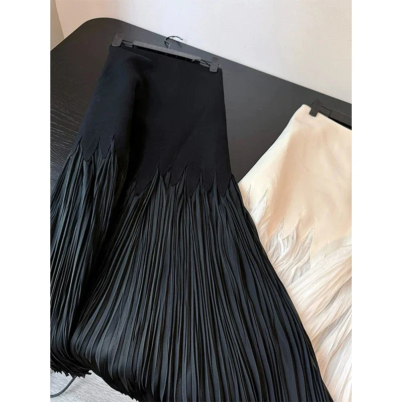 Women French Vintage Old Money Midi Patchwork Pleated Party Skirt Aesthetic Evening Coquette Luxury Elegant Design Wrap Skirt
