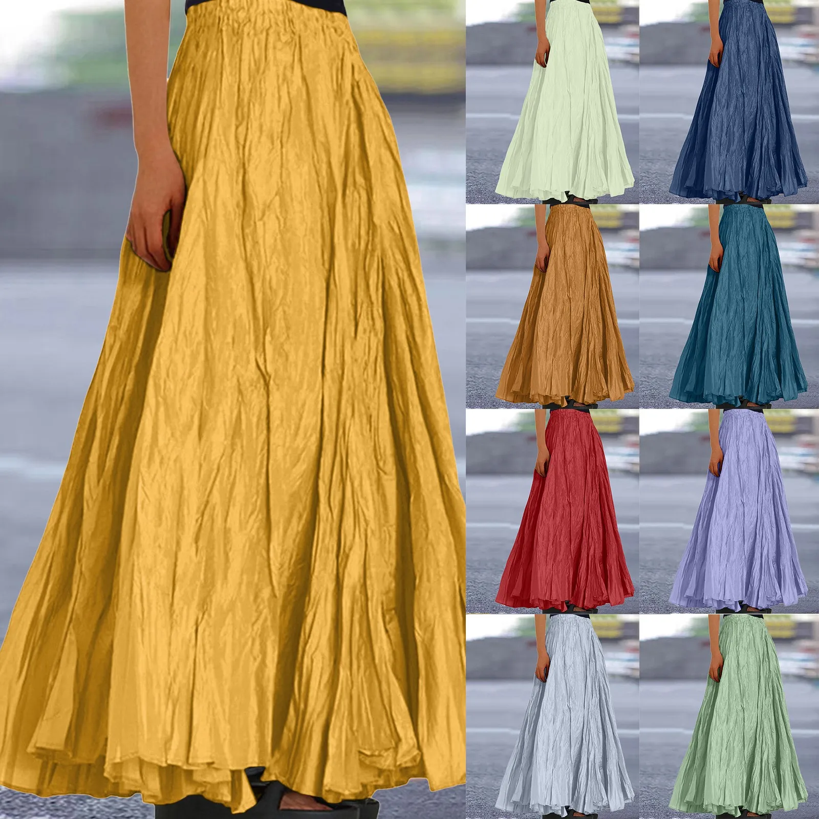 Womens Swing Maxi Skirt Bohemian Ruched Long Skirts For Beach Holiday Summer High Waisted A Line Flowy Skirts Boho Skirt Faldas