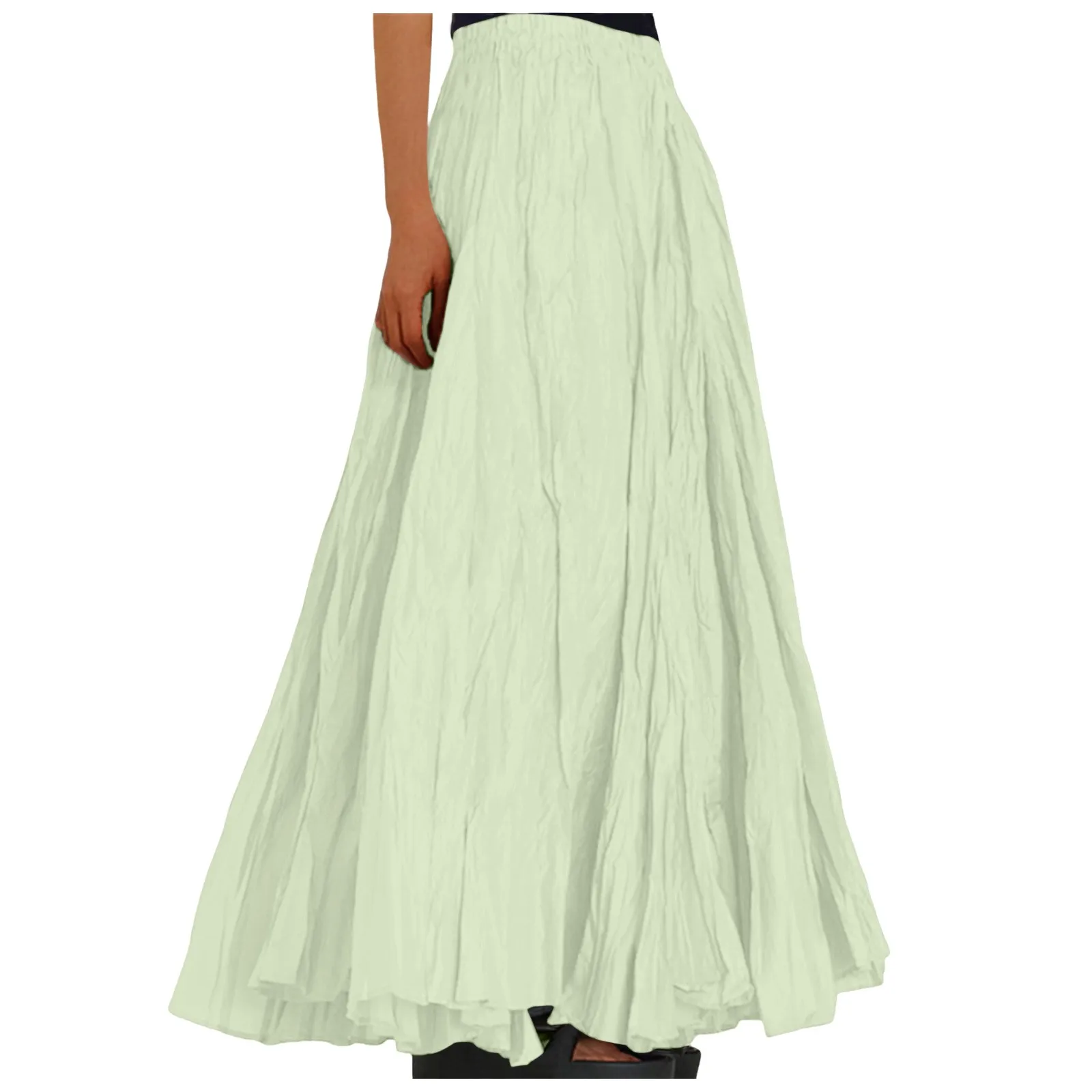 Womens Swing Maxi Skirt Bohemian Ruched Long Skirts For Beach Holiday Summer High Waisted A Line Flowy Skirts Boho Skirt Faldas